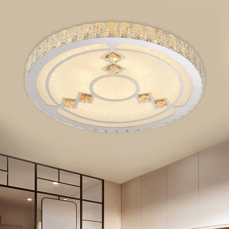 Modern Leave/Circle Flush Light Bevel Cut Glass Sleeping Room LED Ceiling Mounted Fixture in Chrome Chrome Circle Clearhalo 'Ceiling Lights' 'Close To Ceiling Lights' 'Close to ceiling' 'Flush mount' Lighting' 1427443