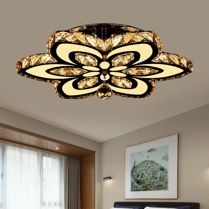 LED Floral Semi Flush Mount Modern Clear/Amber Square-Cut Crystals Ceiling Lighting for Bedroom Amber Clearhalo 'Ceiling Lights' 'Close To Ceiling Lights' 'Close to ceiling' 'Semi-flushmount' Lighting' 1427461