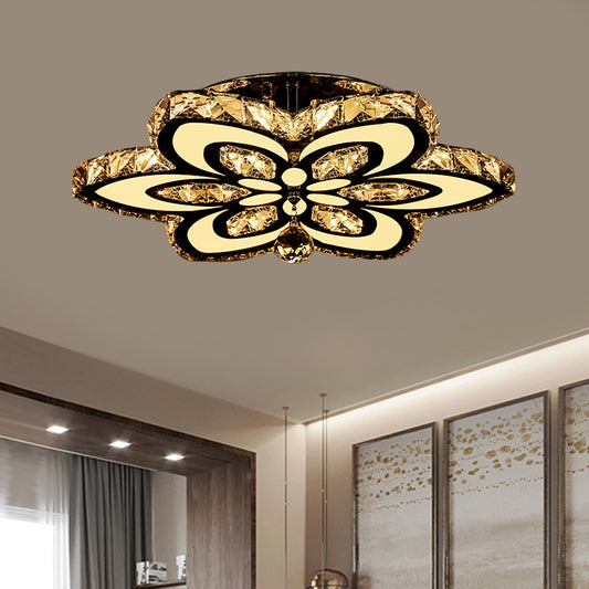 LED Floral Semi Flush Mount Modern Clear/Amber Square-Cut Crystals Ceiling Lighting for Bedroom Clearhalo 'Ceiling Lights' 'Close To Ceiling Lights' 'Close to ceiling' 'Semi-flushmount' Lighting' 1427462