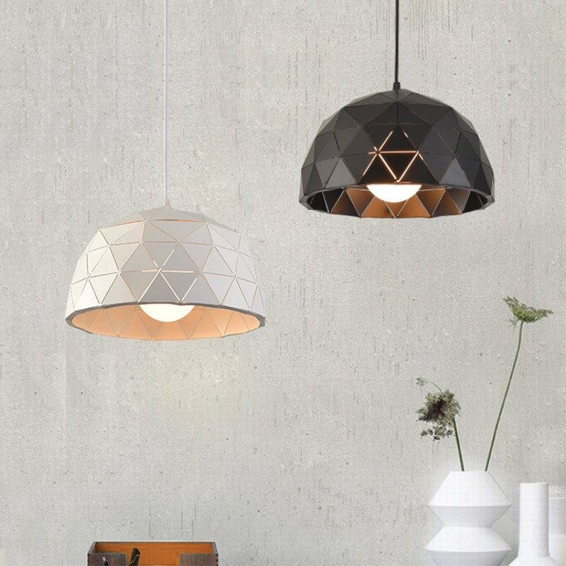 Nordic Style Domed Ceiling Light Fixture 12"/14" W 1 Light Metallic Pendant Lighting in Black/White for Coffee Shop Clearhalo 'Ceiling Lights' 'Modern Pendants' 'Modern' 'Pendant Lights' 'Pendants' Lighting' 142747