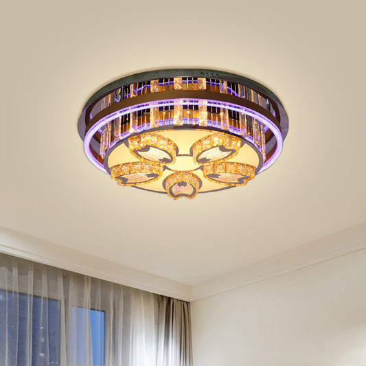 LED Circular Flush Mount Light Modern Stainless-Steel Finish Clear Crystal Blocks Ceiling Fixture Stainless-Steel Clearhalo 'Ceiling Lights' 'Close To Ceiling Lights' 'Close to ceiling' 'Flush mount' Lighting' 1427470