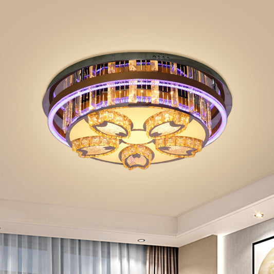 LED Circular Flush Mount Light Modern Stainless-Steel Finish Clear Crystal Blocks Ceiling Fixture Clearhalo 'Ceiling Lights' 'Close To Ceiling Lights' 'Close to ceiling' 'Flush mount' Lighting' 1427471