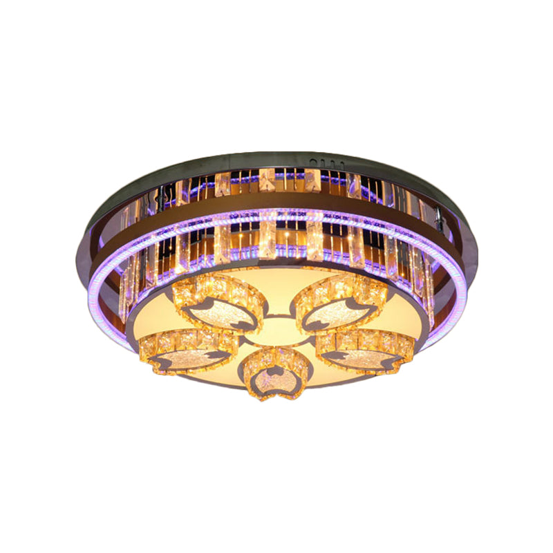 LED Circular Flush Mount Light Modern Stainless-Steel Finish Clear Crystal Blocks Ceiling Fixture Clearhalo 'Ceiling Lights' 'Close To Ceiling Lights' 'Close to ceiling' 'Flush mount' Lighting' 1427472