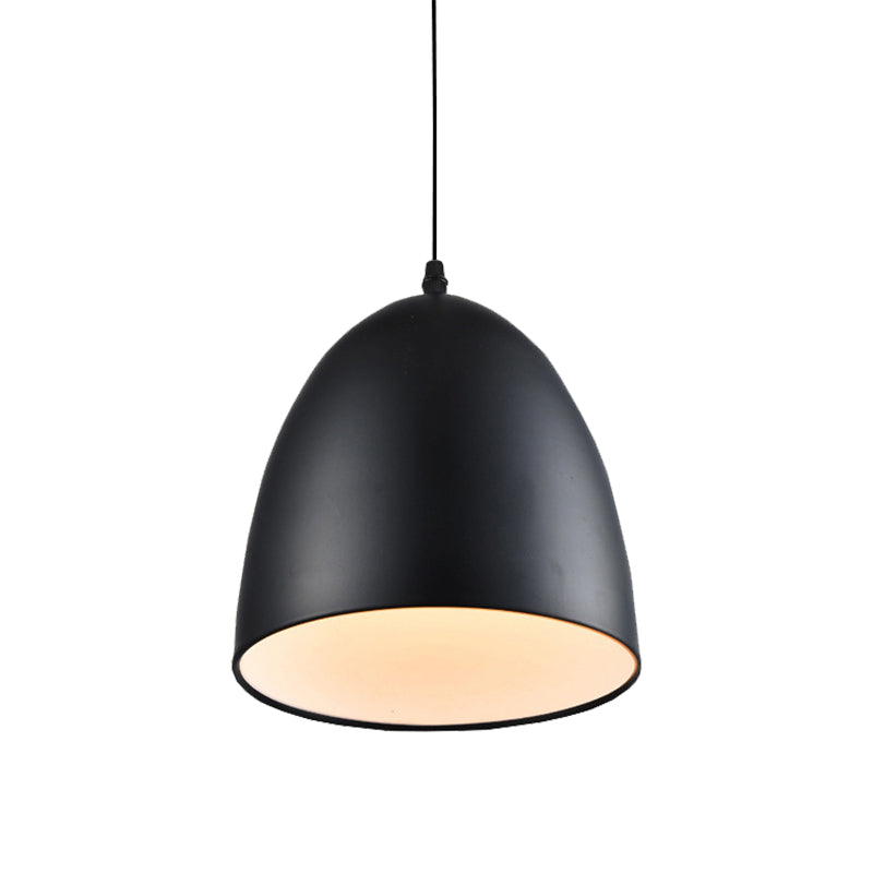 Retro Style Domed Hanging Lamp 10/12 Inch Wide 1 Bulb Metallic Pendant Light Fixture in White/Black for Kitchen Clearhalo 'Ceiling Lights' 'Modern Pendants' 'Modern' 'Pendant Lights' 'Pendants' Lighting' 142790