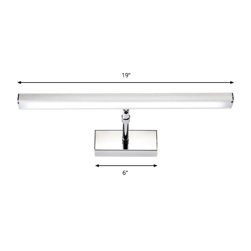 Aluminum Rectangle Vanity Lighting Simple Style 19"/23" Width LED Sconce Wall Light in Chrome, Warm/White Light Clearhalo 'Cast Iron' 'Glass' 'Industrial' 'Modern wall lights' 'Modern' 'Tiffany' 'Traditional wall lights' 'Vanity Lights' 'Wall Lights' Lighting' 142805