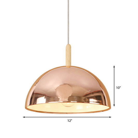 12"/16" W 1 Light Mirrored Pendant Lighting with Dome Shade Metallic Retro Style Living Room Hanging Lamp in Rose Gold Clearhalo 'Ceiling Lights' 'Modern Pendants' 'Modern' 'Pendant Lights' 'Pendants' Lighting' 142905