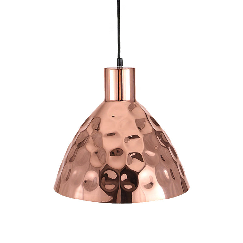 Dimpled Conic Metal Suspended Light Industrial 1 Light Restaurant Pendant Lamp with Hanging Cord in Rose Gold Clearhalo 'Ceiling Lights' 'Modern Pendants' 'Modern' 'Pendant Lights' 'Pendants' Lighting' 142908