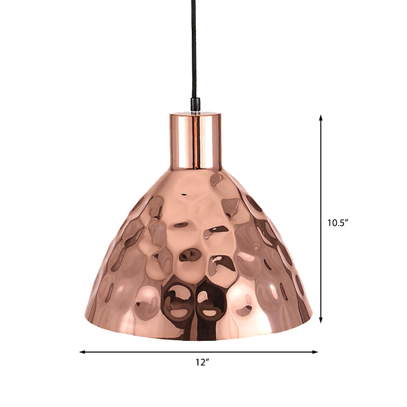 Dimpled Conic Metal Suspended Light Industrial 1 Light Restaurant Pendant Lamp with Hanging Cord in Rose Gold Clearhalo 'Ceiling Lights' 'Modern Pendants' 'Modern' 'Pendant Lights' 'Pendants' Lighting' 142909