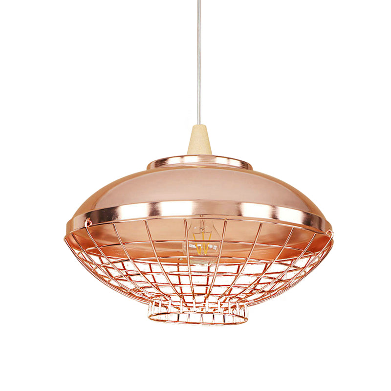 Rose Gold Bowl/Globe/Bottle Shade Pendant Light Vintage Metallic 1 Light Living Room Ceiling Light with Wire Cage Clearhalo 'Ceiling Lights' 'Modern Pendants' 'Modern' 'Pendant Lights' 'Pendants' Lighting' 142914