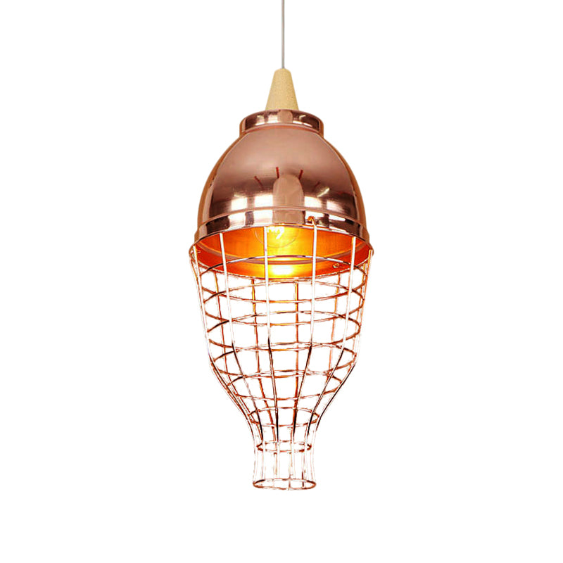 Rose Gold Bowl/Globe/Bottle Shade Pendant Light Vintage Metallic 1 Light Living Room Ceiling Light with Wire Cage Clearhalo 'Ceiling Lights' 'Modern Pendants' 'Modern' 'Pendant Lights' 'Pendants' Lighting' 142917