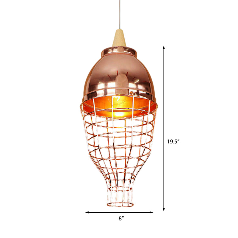 Rose Gold Bowl/Globe/Bottle Shade Pendant Light Vintage Metallic 1 Light Living Room Ceiling Light with Wire Cage Clearhalo 'Ceiling Lights' 'Modern Pendants' 'Modern' 'Pendant Lights' 'Pendants' Lighting' 142918