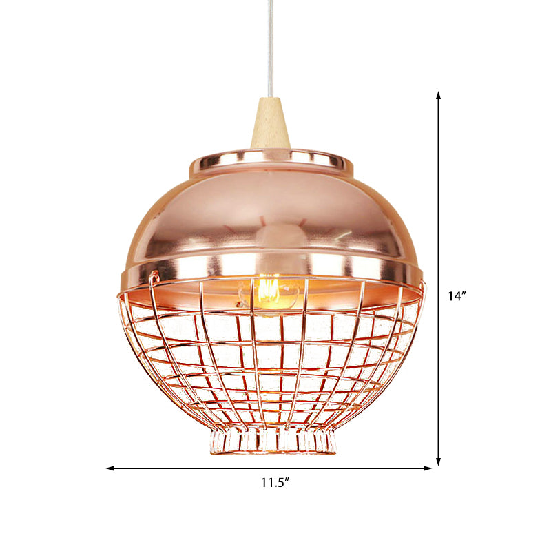 Rose Gold Bowl/Globe/Bottle Shade Pendant Light Vintage Metallic 1 Light Living Room Ceiling Light with Wire Cage Clearhalo 'Ceiling Lights' 'Modern Pendants' 'Modern' 'Pendant Lights' 'Pendants' Lighting' 142921