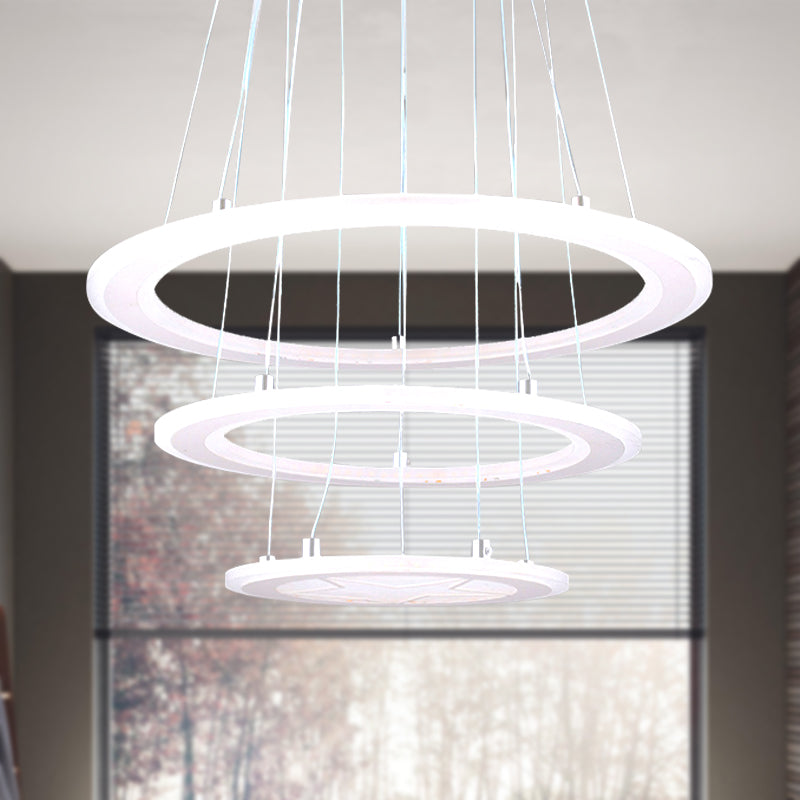 Simple Ring Chandelier Light Acrylic LED 3 Lights Bedroom Ceiling Drop Pendant in Warm/White Light White Clearhalo 'Ceiling Lights' 'Chandeliers' 'Modern Chandeliers' 'Modern' Lighting' 142922