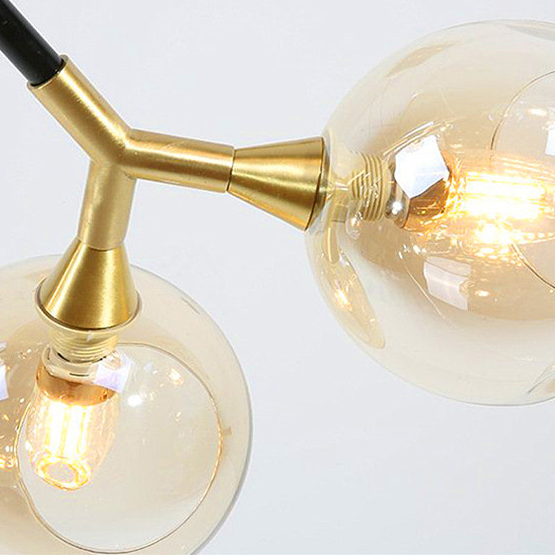 Branch Chandelier Pendant Lamp Modern Metal Multi Lights Brass Ceiling Hung Light with Amber Dimpled Blown Glass Ball Shade Clearhalo 'Ceiling Lights' 'Chandeliers' 'Modern Chandeliers' 'Modern' Lighting' 1429694