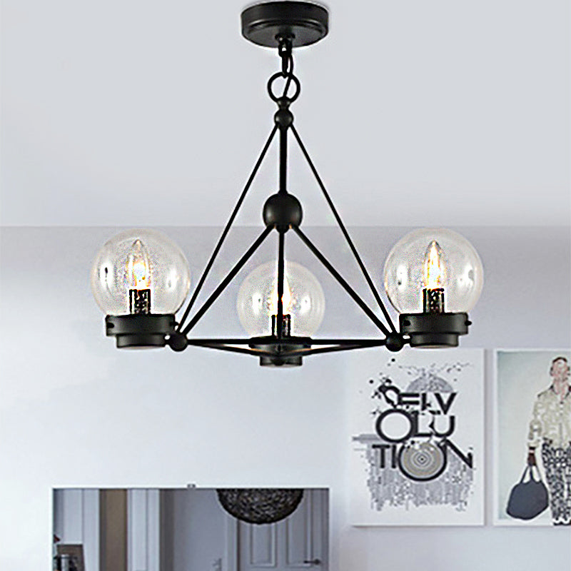 Ball Living Room Chandelier Pendant Clear Frosted Glass 3 Lights Modern Hanging Ceiling Light in Black with Triangle Design Clearhalo 'Ceiling Lights' 'Chandeliers' 'Close To Ceiling Lights' 'Glass shade' 'Glass' 'Modern Chandeliers' 'Modern' Lighting' 1429705