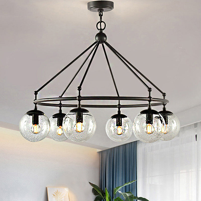Clear Frosted Glass Sphere Chandelier Modernist Multi Lights Black Hanging Light Kit with Circle Ring Design Clearhalo 'Ceiling Lights' 'Chandeliers' 'Glass shade' 'Glass' 'Modern Chandeliers' 'Modern' Lighting' 1429707