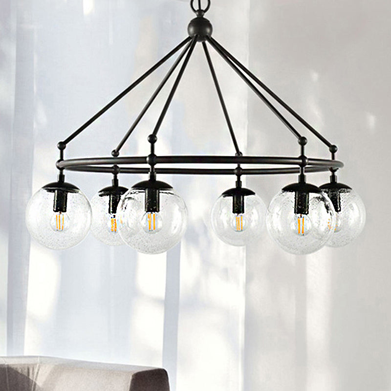 Clear Frosted Glass Sphere Chandelier Modernist Multi Lights Black Hanging Light Kit with Circle Ring Design Clearhalo 'Ceiling Lights' 'Chandeliers' 'Glass shade' 'Glass' 'Modern Chandeliers' 'Modern' Lighting' 1429708