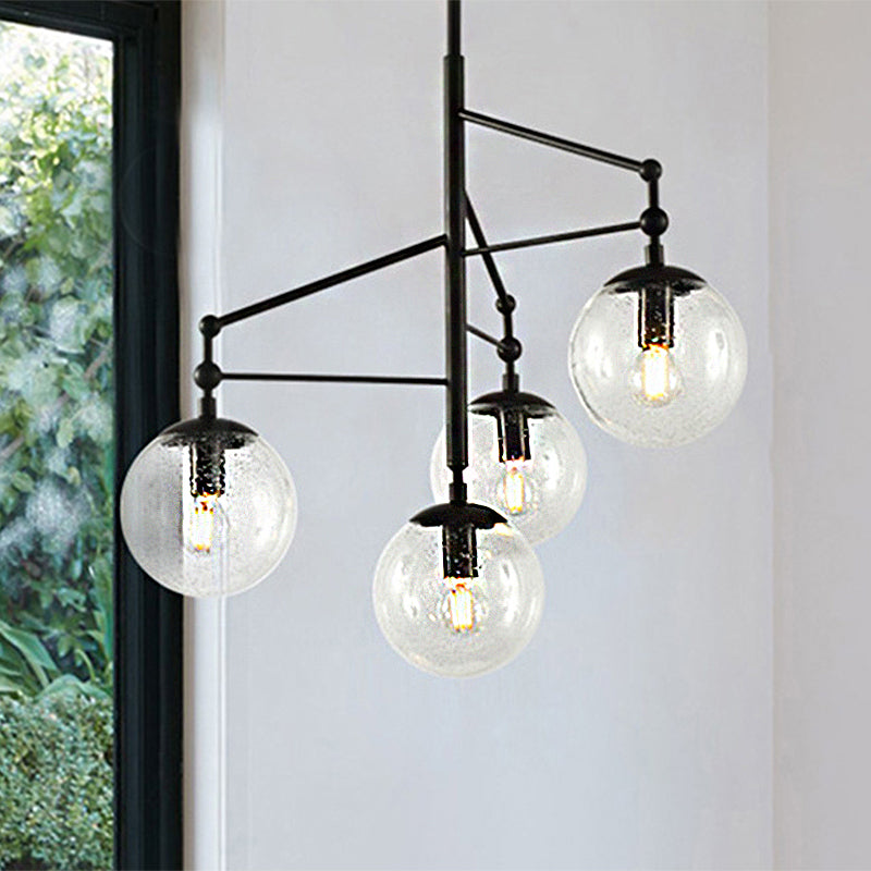Globe Clear Frosted Glass Chandelier Contemporary 4 Lights Black Hanging Light Fixture Clearhalo 'Ceiling Lights' 'Chandeliers' 'Glass shade' 'Glass' 'Modern Chandeliers' 'Modern' Lighting' 1429710