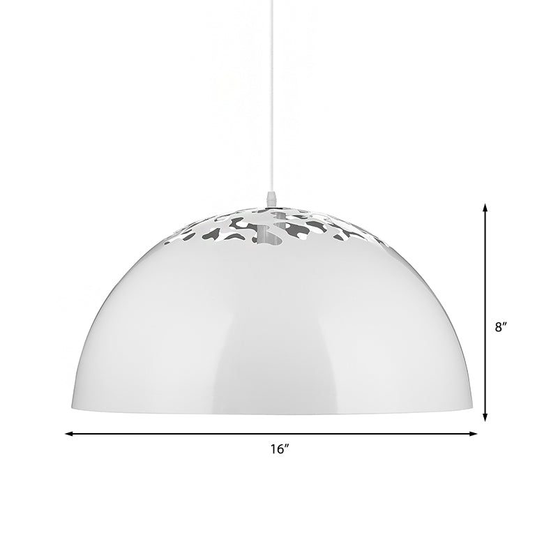 12"/16" Dia Industrial Domed Pendant Lighting 1 Light Metal Suspension Light with Hollow Out Design in Black/White Clearhalo 'Ceiling Lights' 'Modern Pendants' 'Modern' 'Pendant Lights' 'Pendants' Lighting' 143043