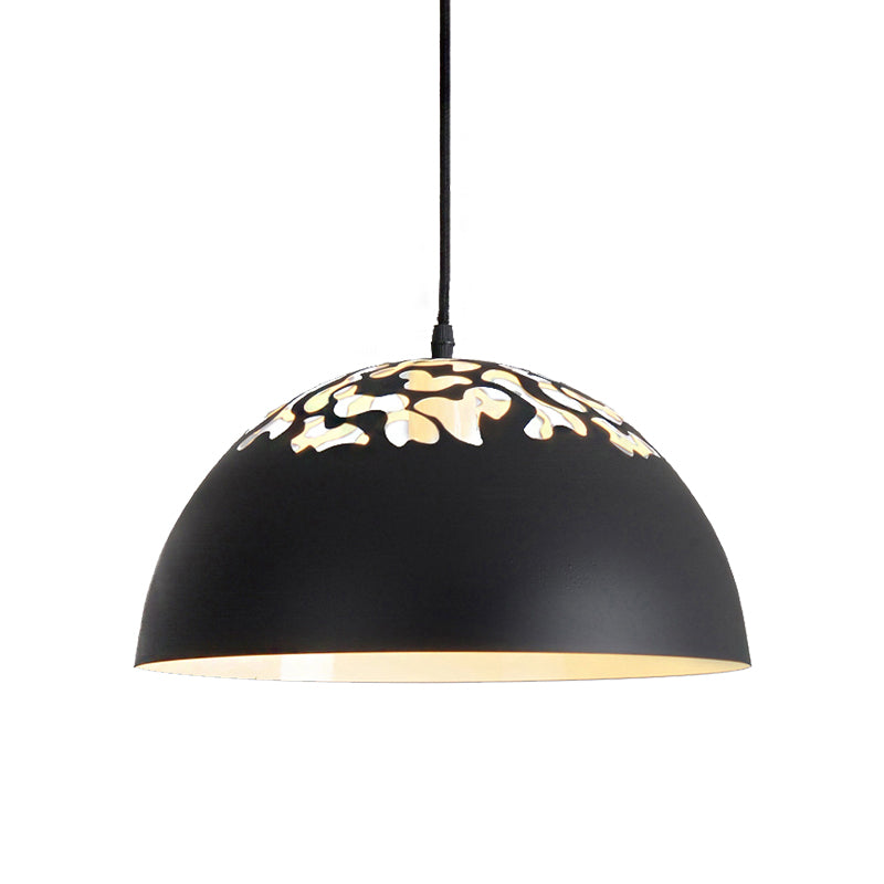 12"/16" Dia Industrial Domed Pendant Lighting 1 Light Metal Suspension Light with Hollow Out Design in Black/White Clearhalo 'Ceiling Lights' 'Modern Pendants' 'Modern' 'Pendant Lights' 'Pendants' Lighting' 143047