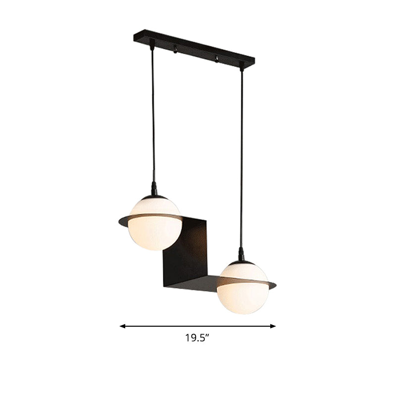 Ball White Glass Cluster Pendant with Straight/Curved Design Modernist 2/3 Lights Black Led Hanging Lamp Clearhalo 'Ceiling Lights' 'Glass shade' 'Glass' 'Modern Pendants' 'Modern' 'Pendant Lights' 'Pendants' Lighting' 143066