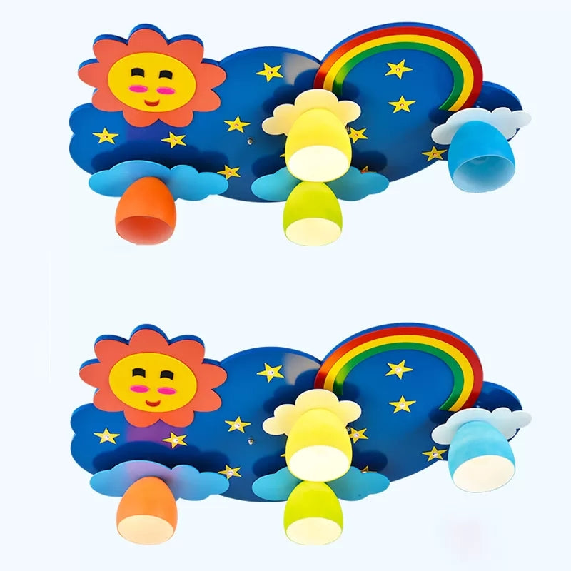 Kids Sun & Rainbow Flush Mount Light Wood Multi-Color Ceiling Lamp for Child Bedroom Clearhalo 'Ceiling Lights' 'Close To Ceiling Lights' 'Close to ceiling' 'Flush mount' Lighting' 14309