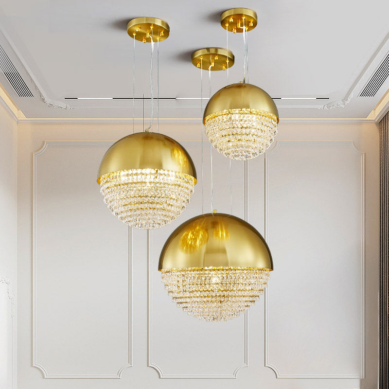 Gold Dome LED Pendant Light Fixture Modern Beveled Crystal Suspension Lighting for Dining Room Clearhalo 'Ceiling Lights' 'Modern Pendants' 'Modern' 'Pendant Lights' 'Pendants' Lighting' 1430911