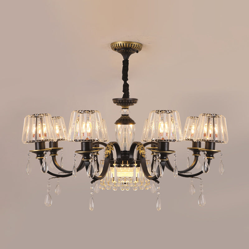 Traditional Cone Down Lighting 6/8 Heads Clear Crystal Glass Chandelier Light Fixture in Black with Droplet Clearhalo 'Ceiling Lights' 'Chandeliers' Lighting' options 1430925