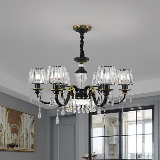 Traditional Cone Down Lighting 6/8 Heads Clear Crystal Glass Chandelier Light Fixture in Black with Droplet Clearhalo 'Ceiling Lights' 'Chandeliers' Lighting' options 1430928