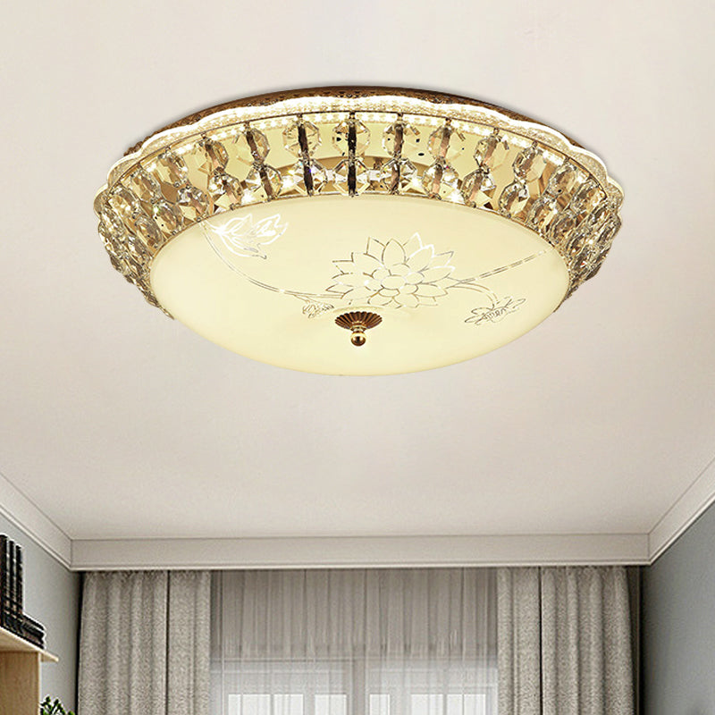 Dome LED Flush-Mount Light Fixture Modern Style Clear Hand-Cut Crystal Close to Ceiling Lamp in Gold Clear A Clearhalo 'Ceiling Lights' 'Close To Ceiling Lights' 'Close to ceiling' 'Flush mount' Lighting' 1430945