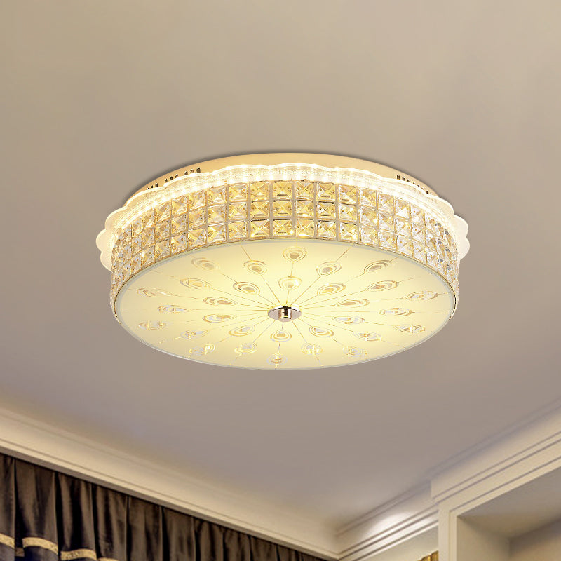 Drum Close to Ceiling Lighting Contemporary Clear Crystal Block LED Flush Mount Light in Gold for Sleeping Room Clear C Clearhalo 'Ceiling Lights' 'Close To Ceiling Lights' 'Close to ceiling' 'Flush mount' Lighting' 1430950