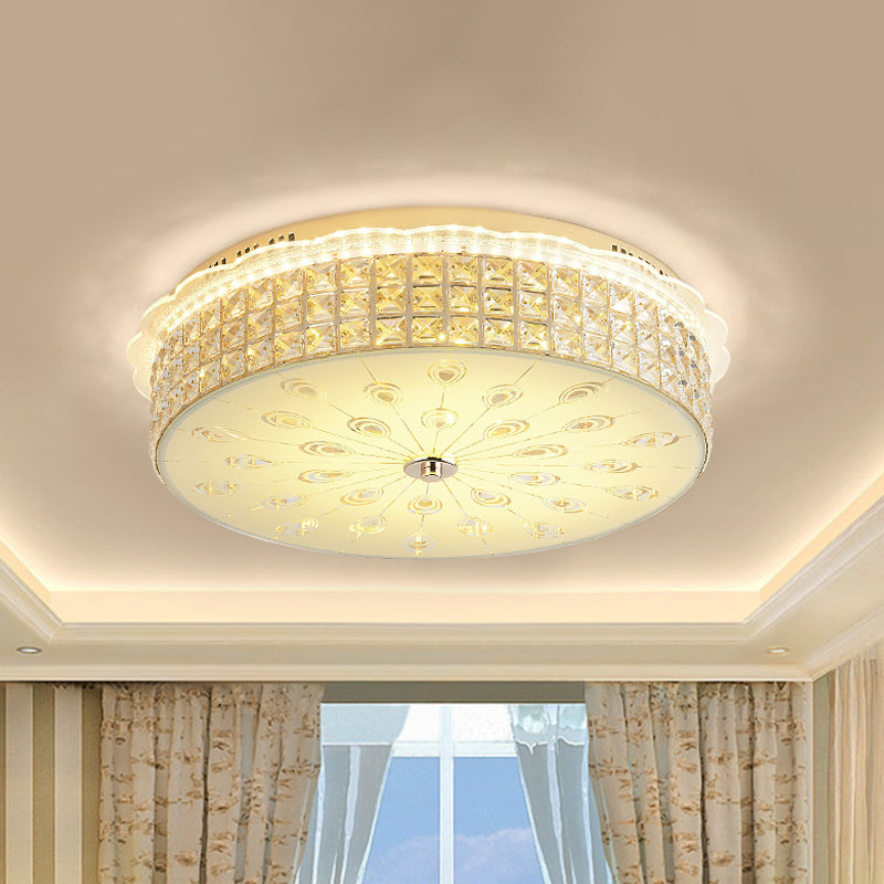 Drum Close to Ceiling Lighting Contemporary Clear Crystal Block LED Flush Mount Light in Gold for Sleeping Room Clearhalo 'Ceiling Lights' 'Close To Ceiling Lights' 'Close to ceiling' 'Flush mount' Lighting' 1430951