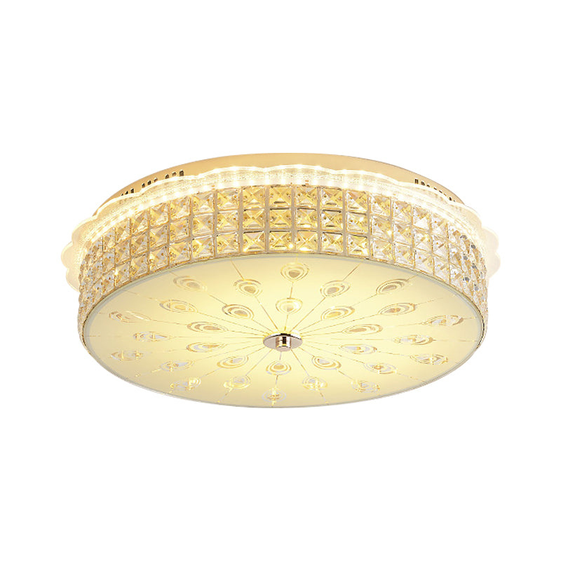 Drum Close to Ceiling Lighting Contemporary Clear Crystal Block LED Flush Mount Light in Gold for Sleeping Room Clearhalo 'Ceiling Lights' 'Close To Ceiling Lights' 'Close to ceiling' 'Flush mount' Lighting' 1430952