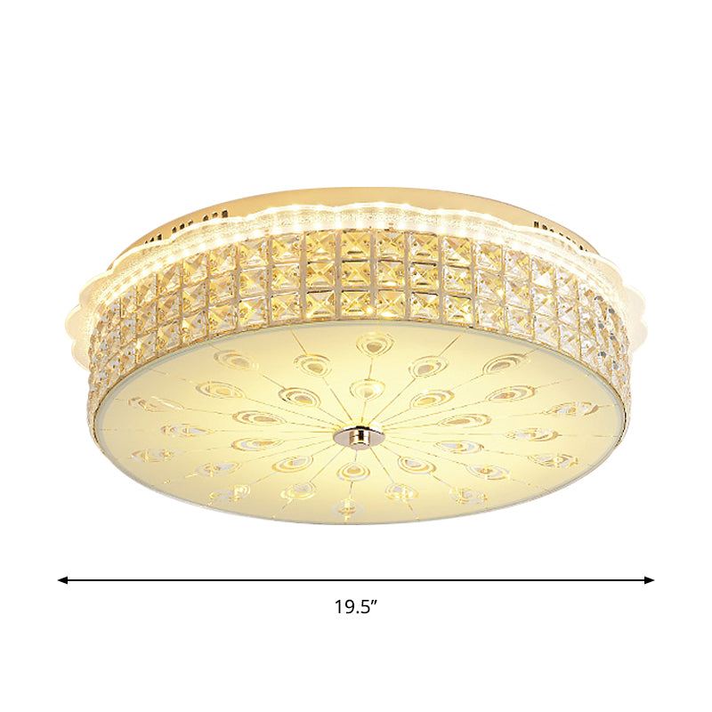 Drum Close to Ceiling Lighting Contemporary Clear Crystal Block LED Flush Mount Light in Gold for Sleeping Room Clearhalo 'Ceiling Lights' 'Close To Ceiling Lights' 'Close to ceiling' 'Flush mount' Lighting' 1430953