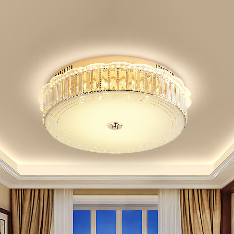 Drum Close to Ceiling Lighting Contemporary Clear Crystal Block LED Flush Mount Light in Gold for Sleeping Room Clear B Clearhalo 'Ceiling Lights' 'Close To Ceiling Lights' 'Close to ceiling' 'Flush mount' Lighting' 1430954