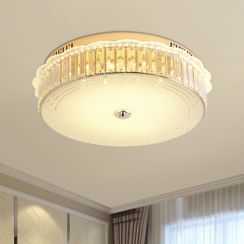 Drum Close to Ceiling Lighting Contemporary Clear Crystal Block LED Flush Mount Light in Gold for Sleeping Room Clearhalo 'Ceiling Lights' 'Close To Ceiling Lights' 'Close to ceiling' 'Flush mount' Lighting' 1430955