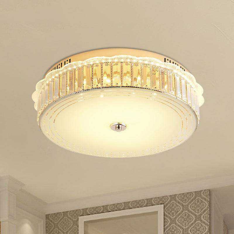 Drum Close to Ceiling Lighting Contemporary Clear Crystal Block LED Flush Mount Light in Gold for Sleeping Room Clearhalo 'Ceiling Lights' 'Close To Ceiling Lights' 'Close to ceiling' 'Flush mount' Lighting' 1430956