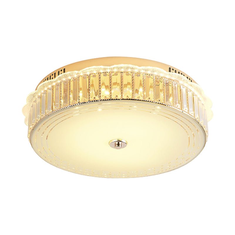 Drum Close to Ceiling Lighting Contemporary Clear Crystal Block LED Flush Mount Light in Gold for Sleeping Room Clearhalo 'Ceiling Lights' 'Close To Ceiling Lights' 'Close to ceiling' 'Flush mount' Lighting' 1430957