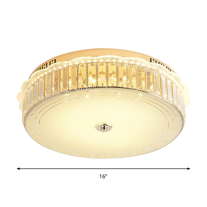 Drum Close to Ceiling Lighting Contemporary Clear Crystal Block LED Flush Mount Light in Gold for Sleeping Room Clearhalo 'Ceiling Lights' 'Close To Ceiling Lights' 'Close to ceiling' 'Flush mount' Lighting' 1430958