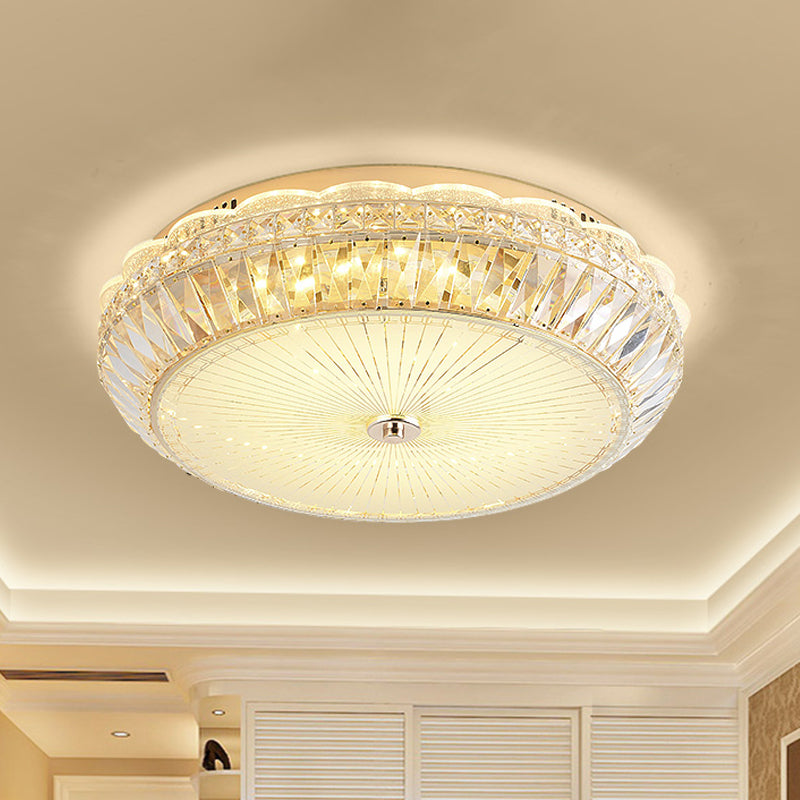 Drum Close to Ceiling Lighting Contemporary Clear Crystal Block LED Flush Mount Light in Gold for Sleeping Room Clear A Clearhalo 'Ceiling Lights' 'Close To Ceiling Lights' 'Close to ceiling' 'Flush mount' Lighting' 1430959