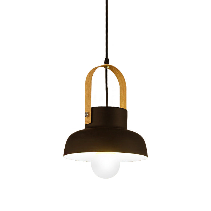 Retro Style Barn Pendant Lamp 1 Light Metal Hanging Ceiling Light with Leather Strap in White/Grey/Black Clearhalo 'Ceiling Lights' 'Modern Pendants' 'Modern' 'Pendant Lights' 'Pendants' Lighting' 143096