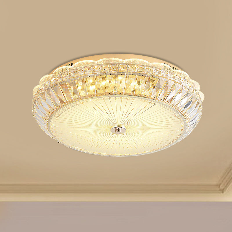 Drum Close to Ceiling Lighting Contemporary Clear Crystal Block LED Flush Mount Light in Gold for Sleeping Room Clearhalo 'Ceiling Lights' 'Close To Ceiling Lights' 'Close to ceiling' 'Flush mount' Lighting' 1430961