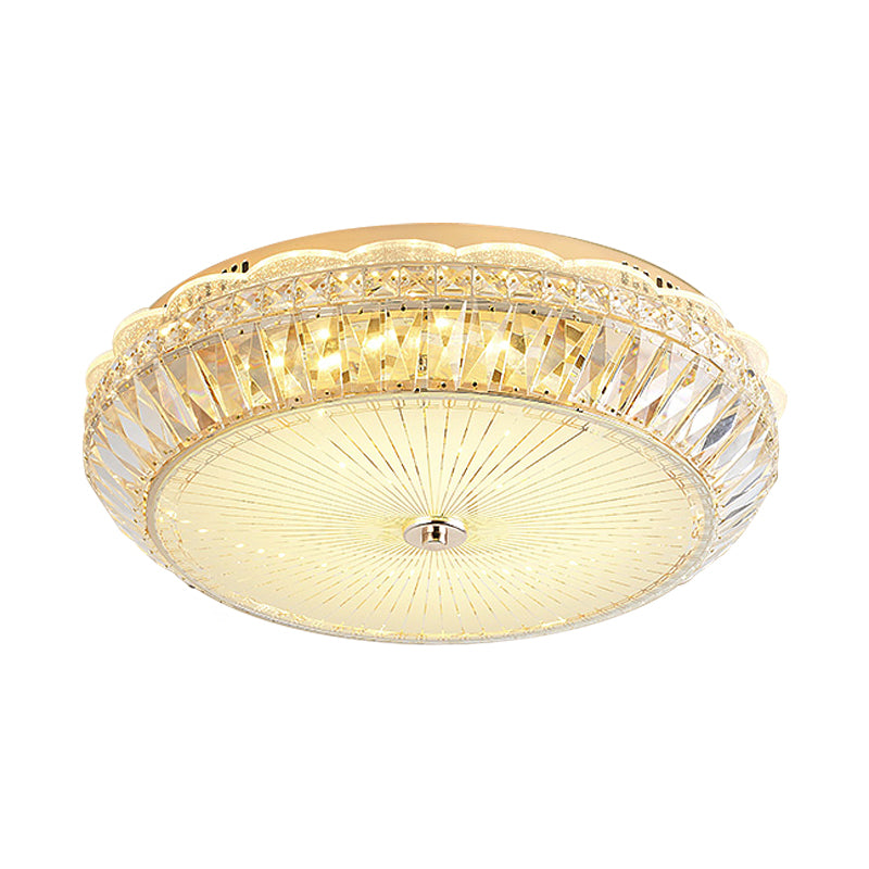 Drum Close to Ceiling Lighting Contemporary Clear Crystal Block LED Flush Mount Light in Gold for Sleeping Room Clearhalo 'Ceiling Lights' 'Close To Ceiling Lights' 'Close to ceiling' 'Flush mount' Lighting' 1430962