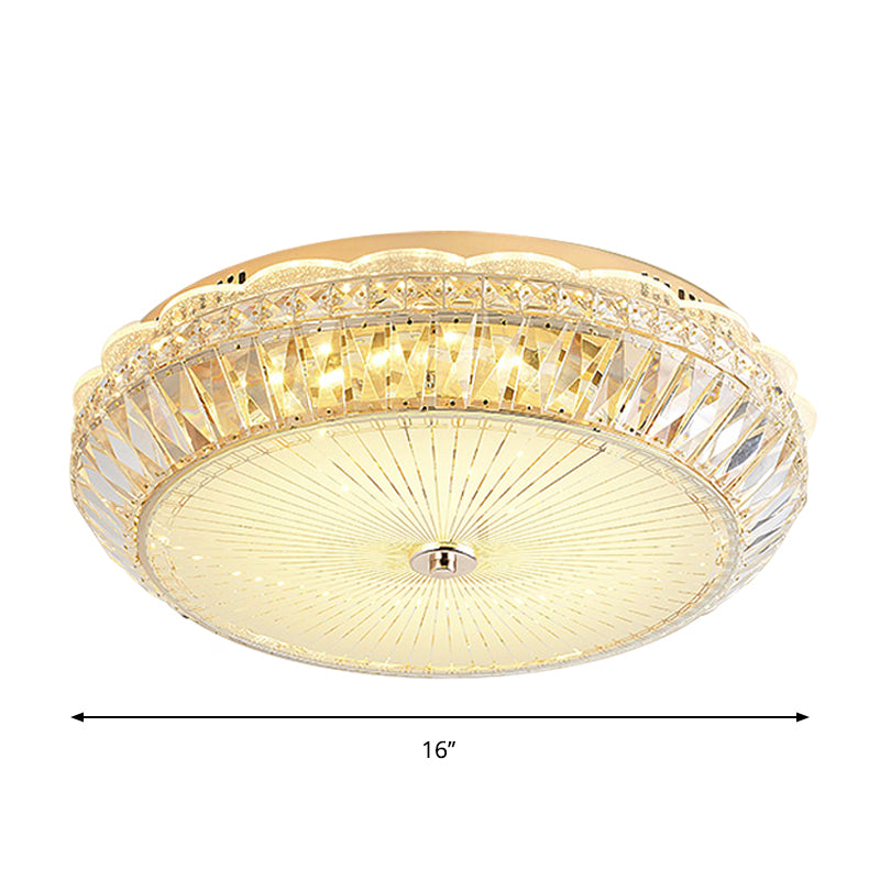 Drum Close to Ceiling Lighting Contemporary Clear Crystal Block LED Flush Mount Light in Gold for Sleeping Room Clearhalo 'Ceiling Lights' 'Close To Ceiling Lights' 'Close to ceiling' 'Flush mount' Lighting' 1430963