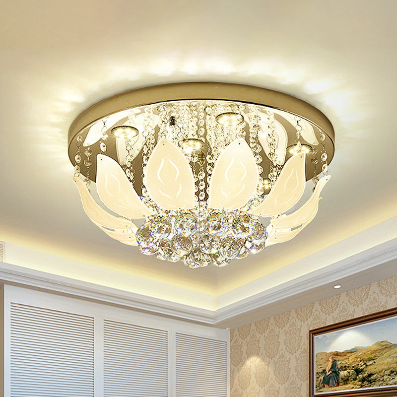 Contemporary Leave Ceiling Flush Clear Crystal Panel LED Bedroom Flush Mount Lighting Fixture in Gold Clear Clearhalo 'Ceiling Lights' 'Close To Ceiling Lights' 'Close to ceiling' 'Flush mount' Lighting' 1430969