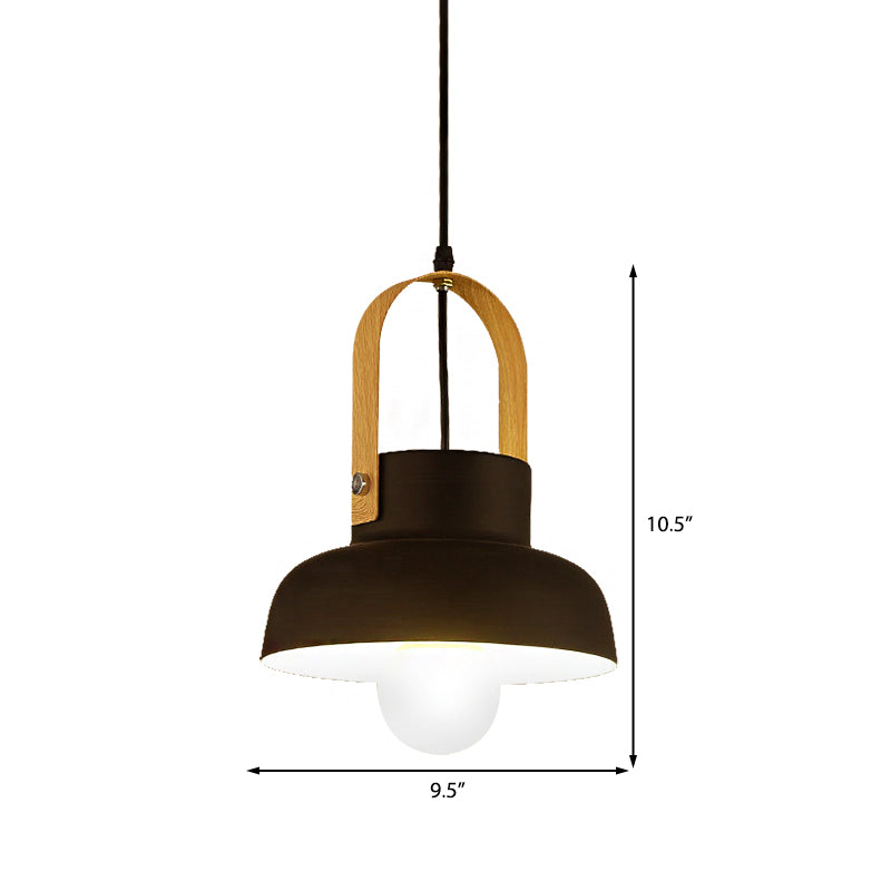 Retro Style Barn Pendant Lamp 1 Light Metal Hanging Ceiling Light with Leather Strap in White/Grey/Black Clearhalo 'Ceiling Lights' 'Modern Pendants' 'Modern' 'Pendant Lights' 'Pendants' Lighting' 143097