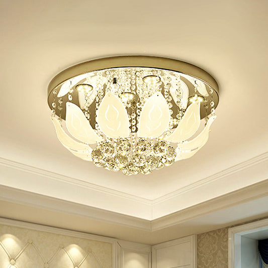 Contemporary Leave Ceiling Flush Clear Crystal Panel LED Bedroom Flush Mount Lighting Fixture in Gold Clearhalo 'Ceiling Lights' 'Close To Ceiling Lights' 'Close to ceiling' 'Flush mount' Lighting' 1430970