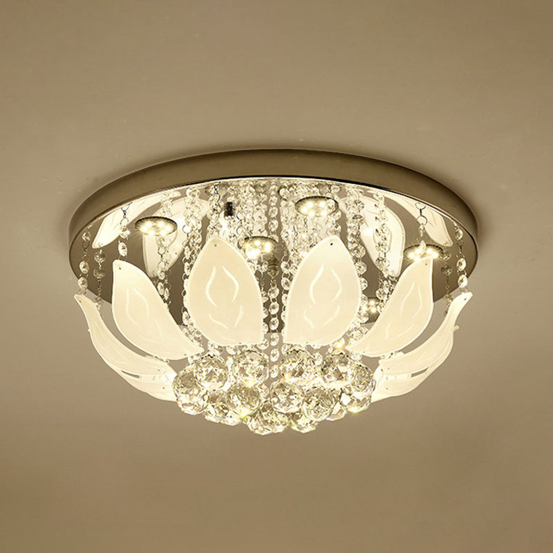 Contemporary Leave Ceiling Flush Clear Crystal Panel LED Bedroom Flush Mount Lighting Fixture in Gold Clearhalo 'Ceiling Lights' 'Close To Ceiling Lights' 'Close to ceiling' 'Flush mount' Lighting' 1430971