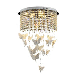 Clear Crystal Strand Drum Flush Light Contemporary 19.5"/23.5" W LED Silver Ceiling Lighting with Butterfly Fairy Deco in Warm/White Light Clearhalo 'Ceiling Lights' 'Close To Ceiling Lights' 'Close to ceiling' 'Flush mount' Lighting' 1430975