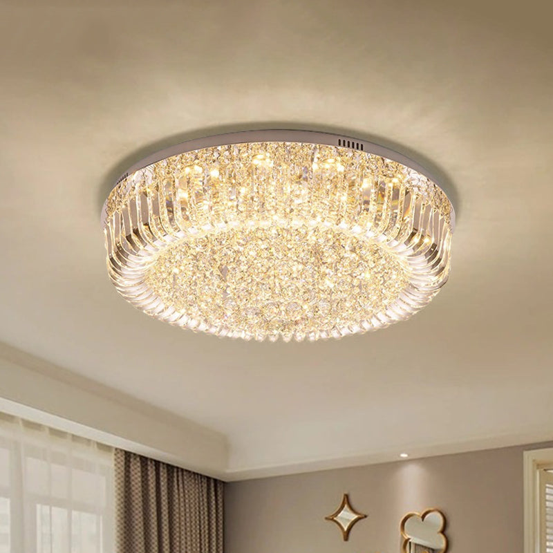 Gold Round LED Ceiling Light Fixture Modern Clear Prismatic Optical Crystal Flushmount in Warm/White Light, 23.5"/31.5" Wide Clear 31.5" Clearhalo 'Ceiling Lights' 'Close To Ceiling Lights' 'Close to ceiling' 'Flush mount' Lighting' 1430978